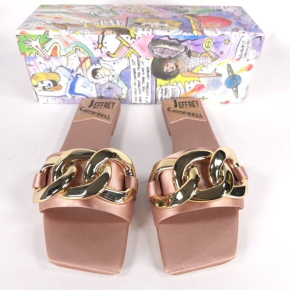 NWB Jeffrey Campbell Women's Danae Chain Flat Sandals Rose Gold Satin Size 5.5M - Picture 3 of 16